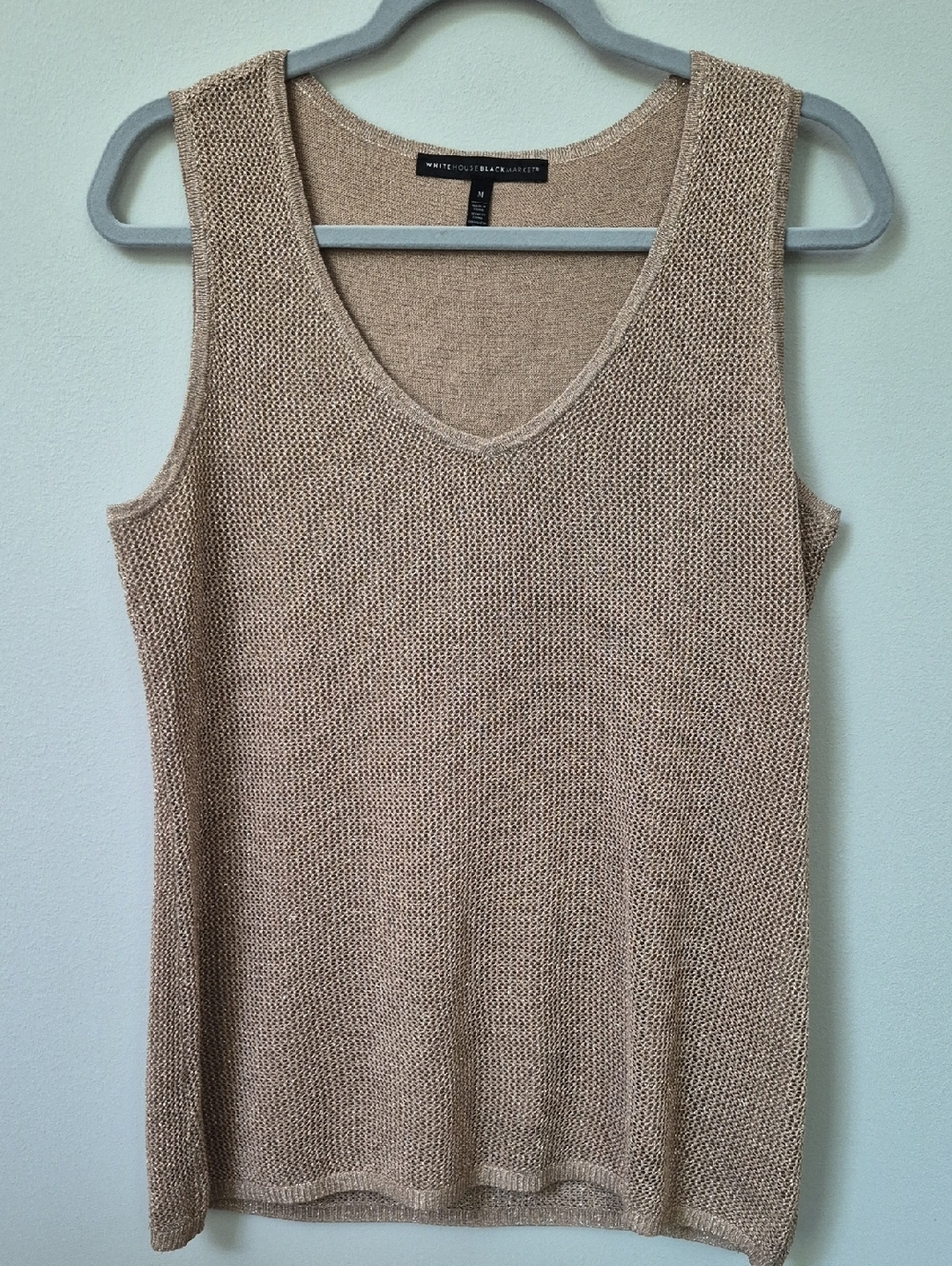 White House Black Market Metallic Knit Tank Top Womens M Chain Mail Crochet